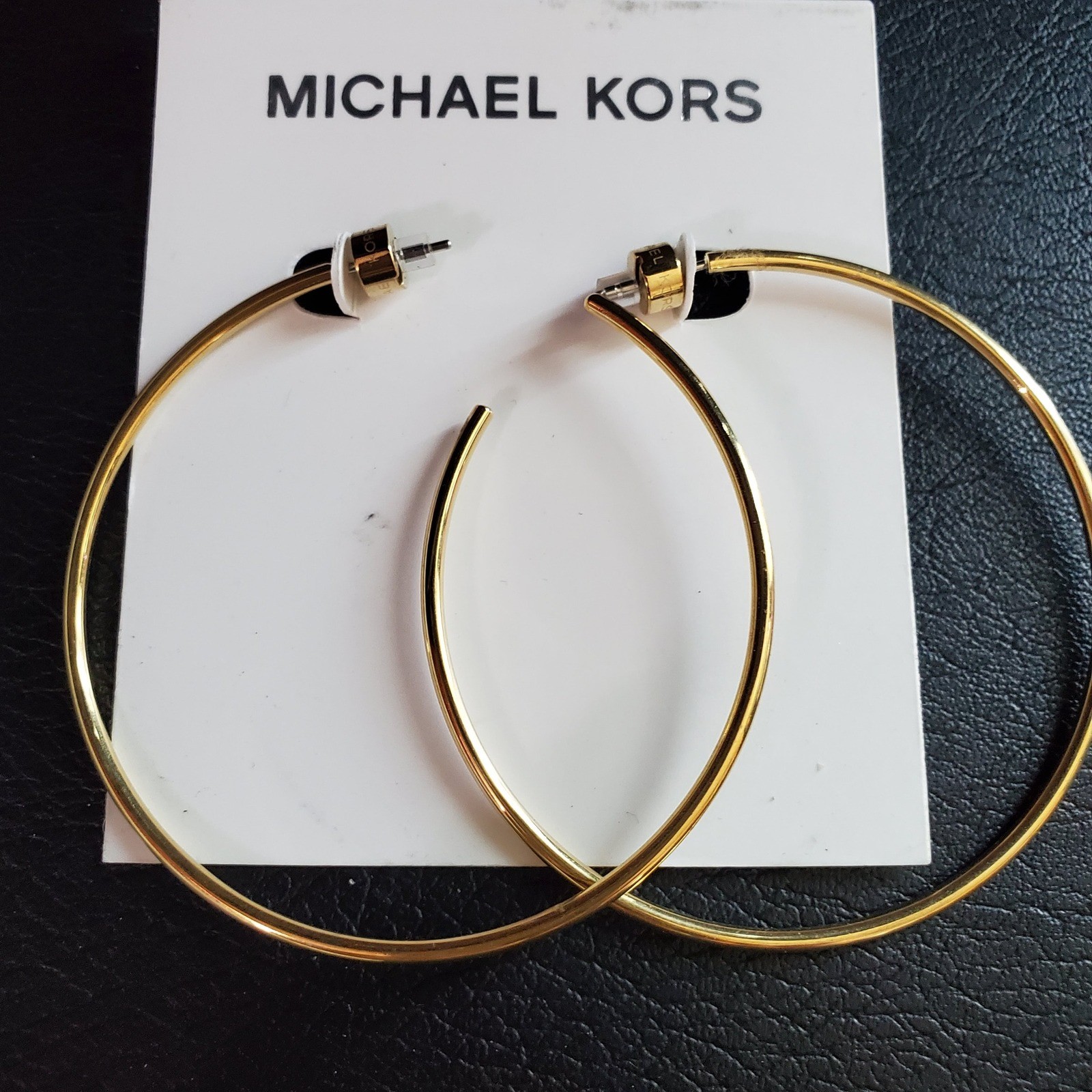 Michael Kors Gold Tone Large Thin Hoop Earrings MKJ41617 Designer 2 1/4 inch