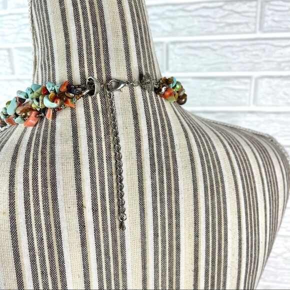 Multicolored Faux Stone Beaded Multi-Chain Layered Necklace & Earrings Set
