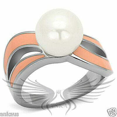 Beautiful Synthetic Pearl Epoxy Colored Stainless Steel Fashion Ring Tk810 *