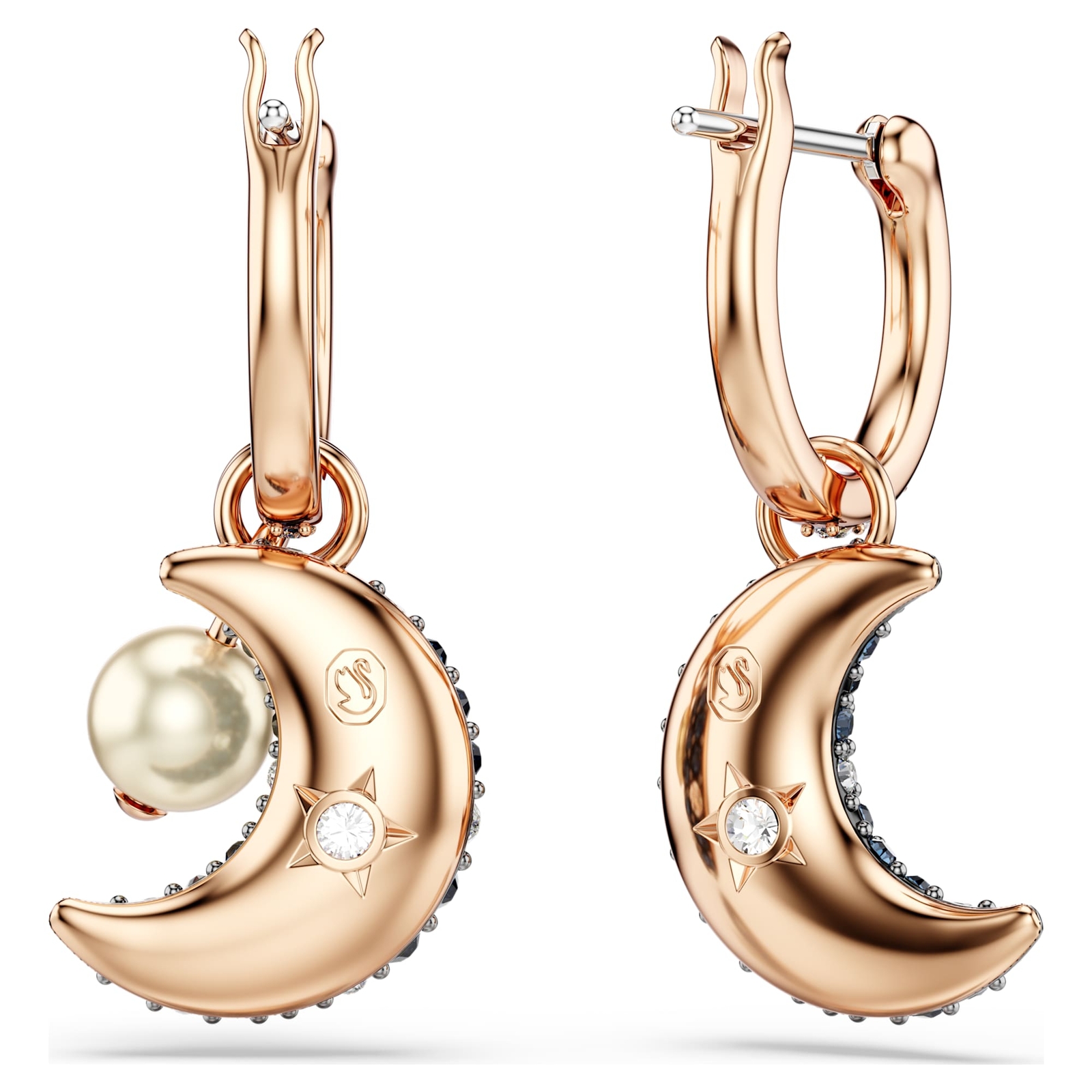 Swarovski Sublima Drop Earrings Asymmetrical Design, Moon, Rose Gold-Tone Plated