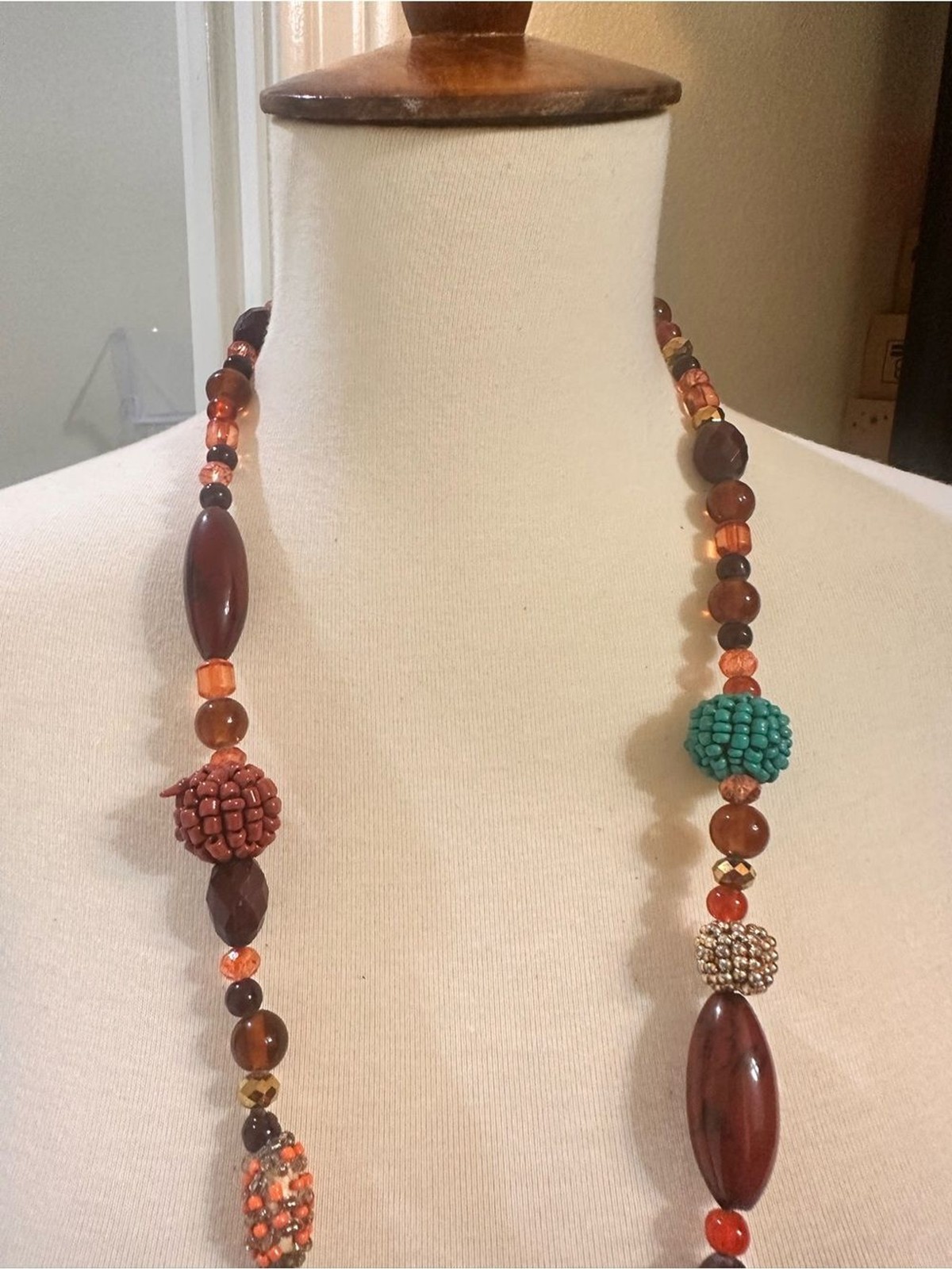 Source Unknown Brown and Teal Beaded Long Necklace