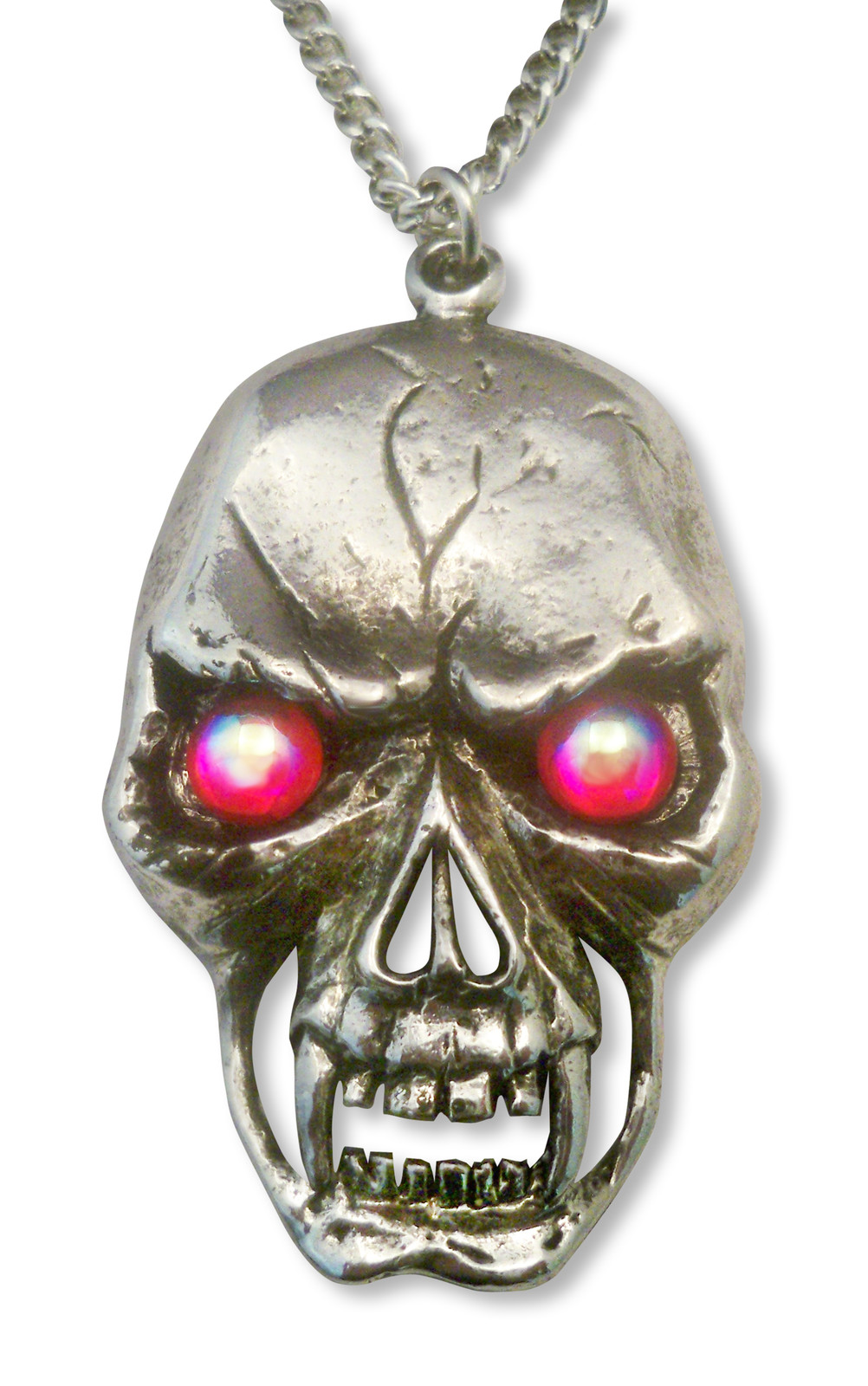 Gothic Large Skull with Red Aurora Borealis Stones Silver Finish Necklace NK-517