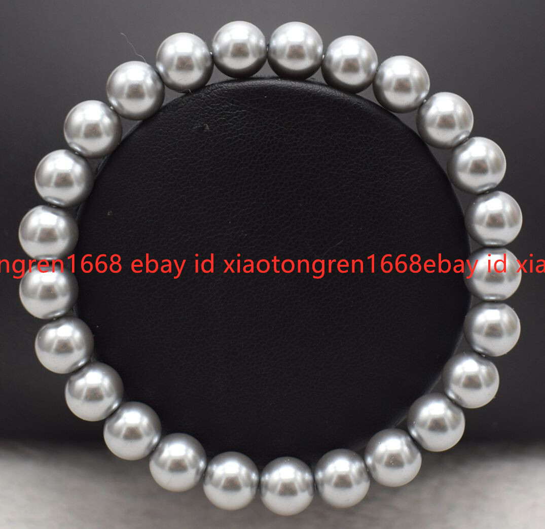 Handmade Pretty 8/10/12mm Gray Shell Pearl Gems Round Beads Bracelet 7.5in