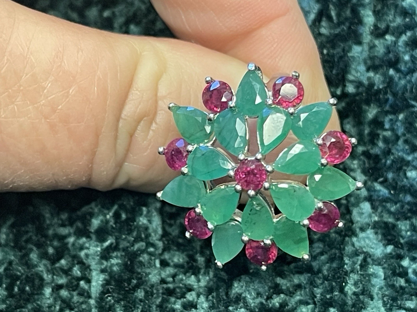 Emerald & Ruby 925 Cocktail Ring Size 9 NEW Christmas Red Green Silver