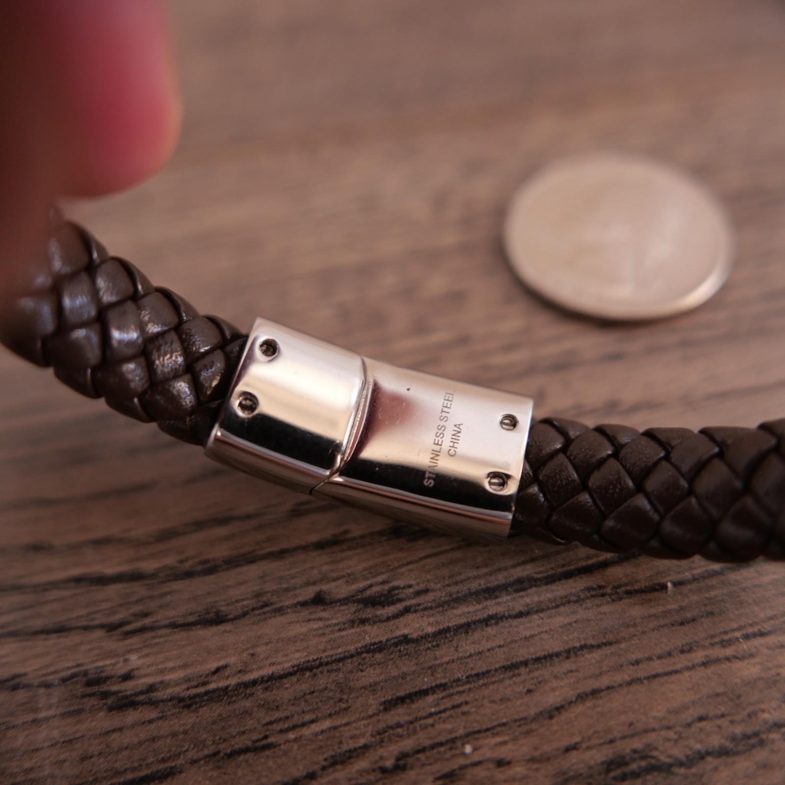 Stainless Steel Polished Braided Brown Leather 7.5″ Inch Bracelet !!! By Chisel
