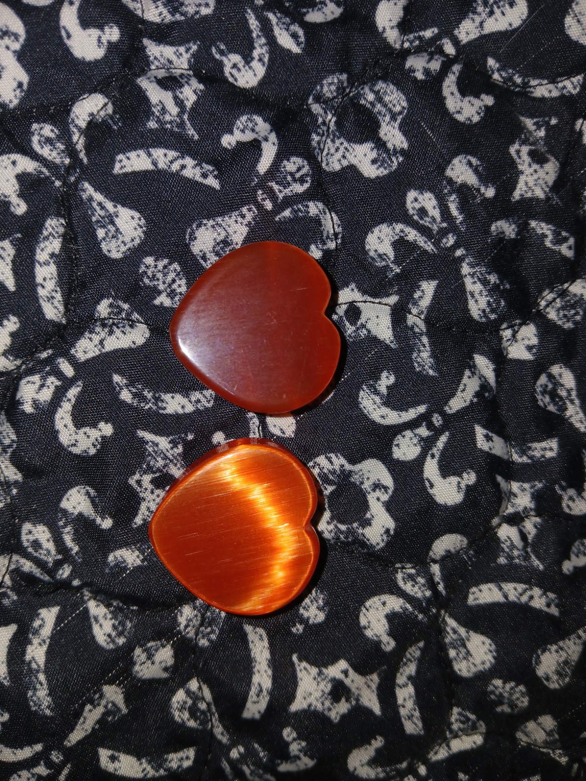 Heart Plug Earrings Pair, Red Glass, Love Theme, Never Worn 1″