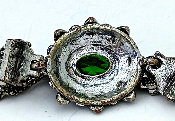 Green Silver Rhinestone Bracelet & Main Street Hypo-Alergenic Pierced Earrings