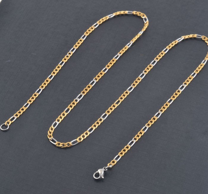 STAINLESS STEEL Gold and Silver Tone FIGARO CHAIN 24 in long 3mm wide