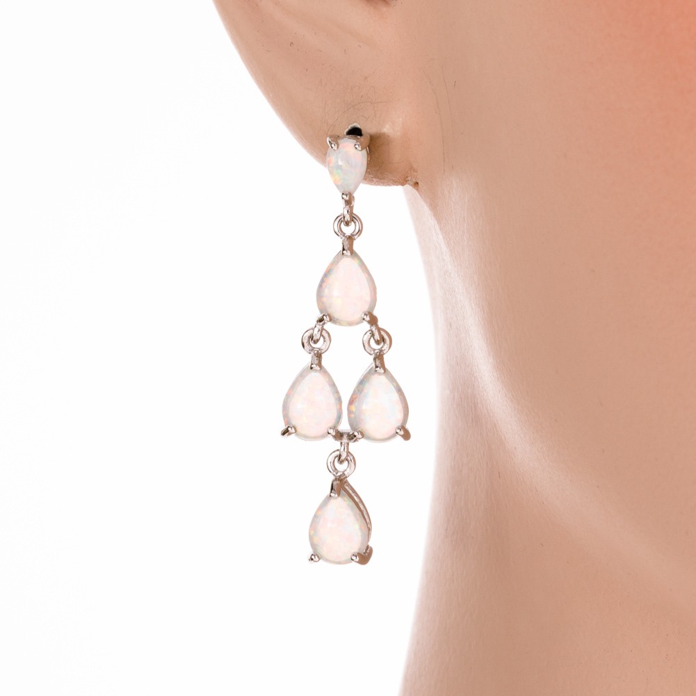 6×8 4×6 Pear White Fire Opal Cabochon Silver Jewelry Drop Pierced Earrings