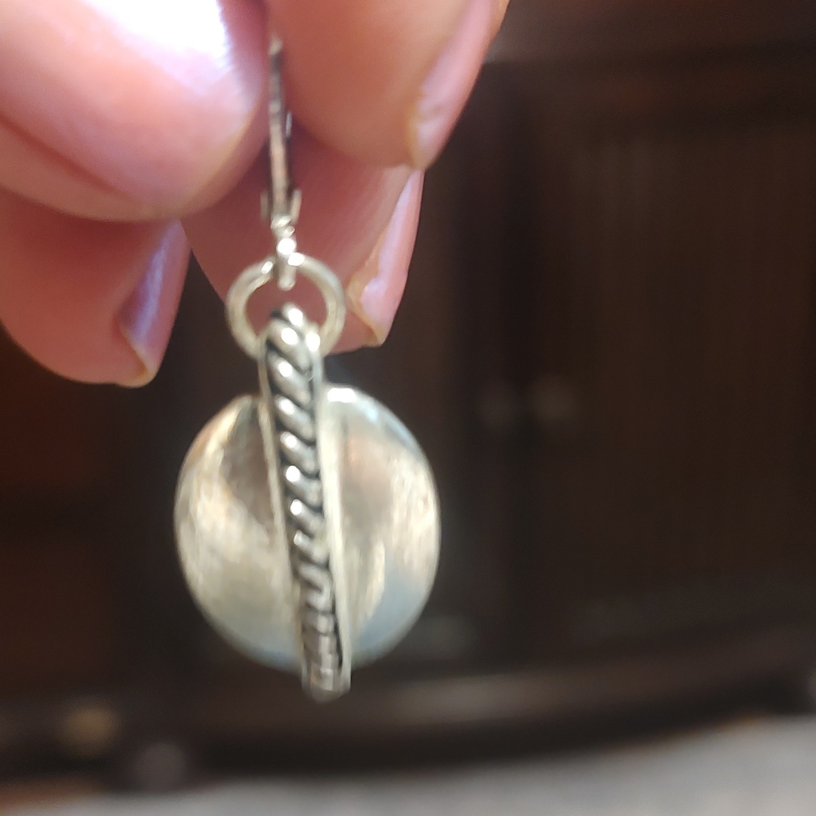 Silver Tone Oval Dangle Drop Leverback Earrings for Lobe, Metal, No Stone