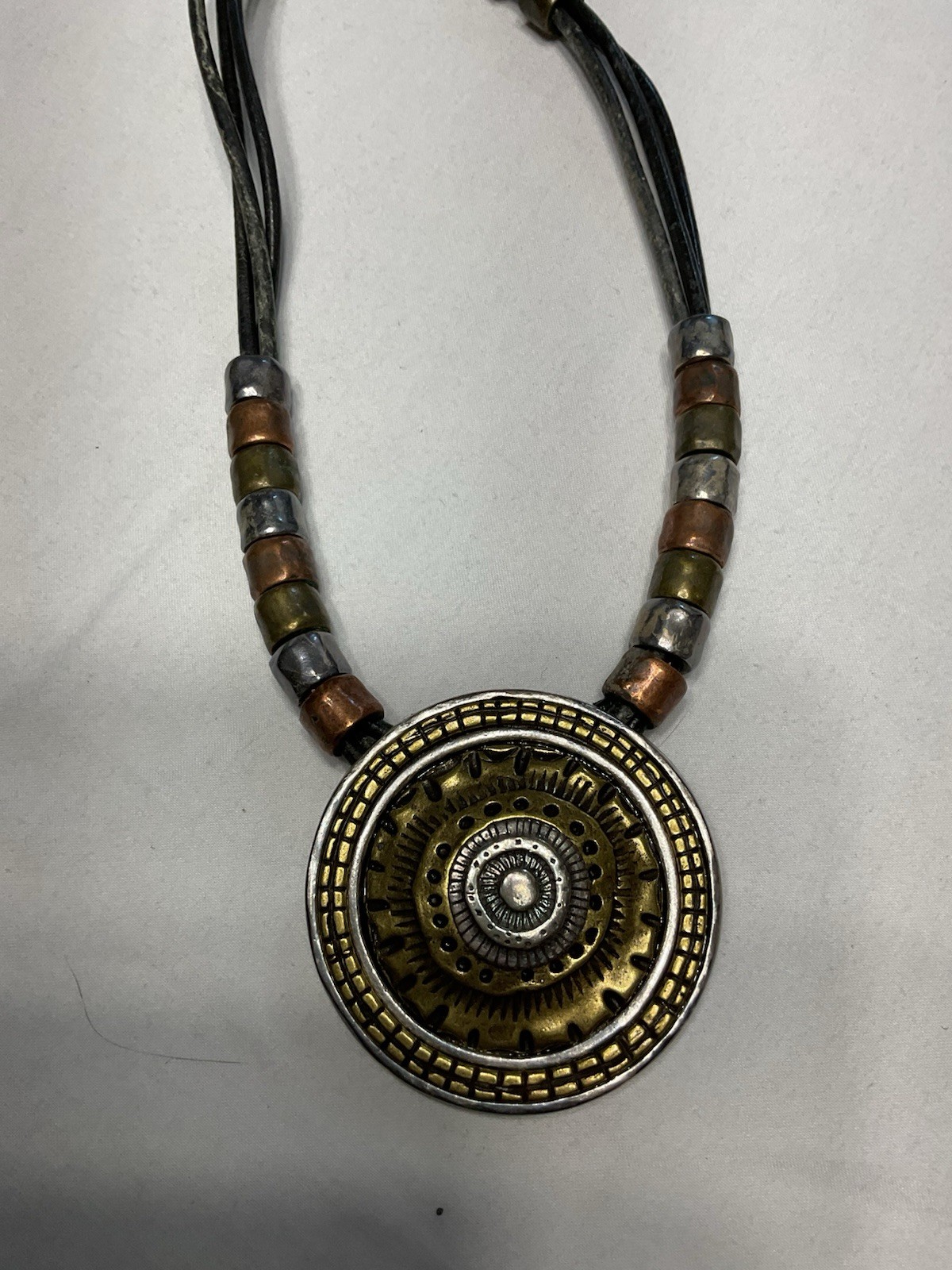 Chicos Bronze Tone Medallion Multi strand Statement Necklace
