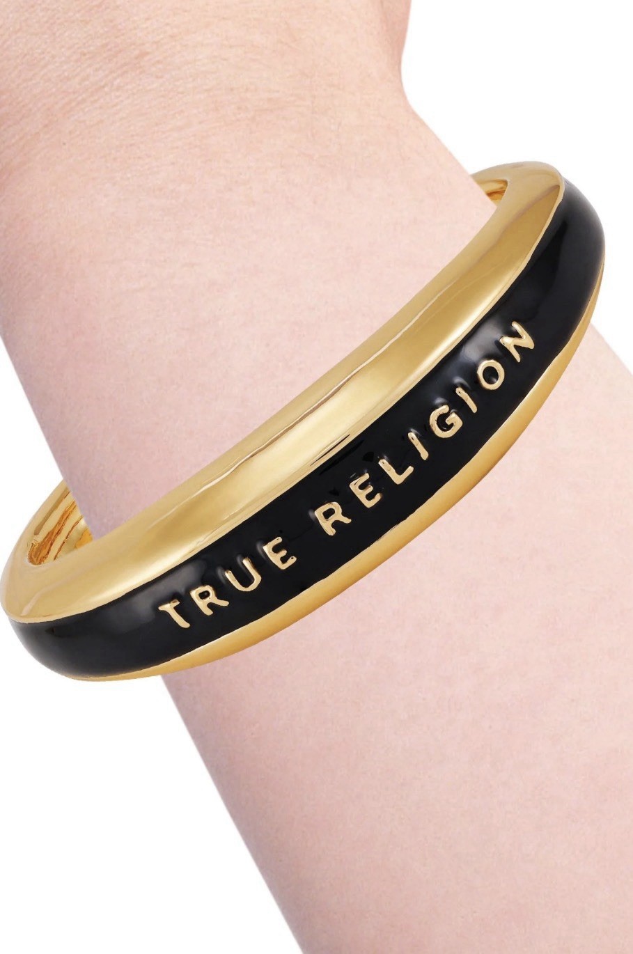 New True Religion Logo Cuff Bracelet Black Gold Enamel No Tags Bracelet Stack