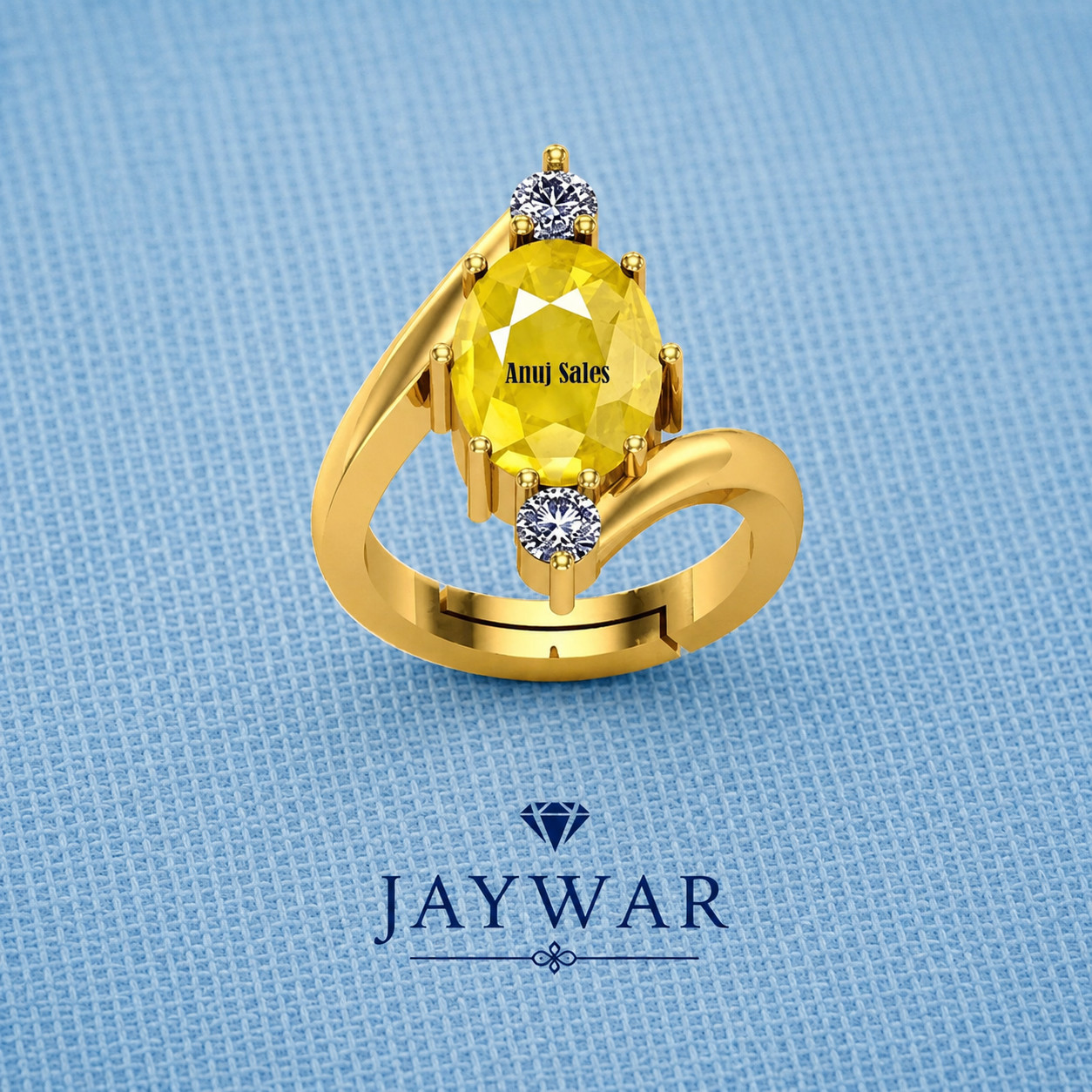 Jaywar Adjustable Yellow Sapphire Ring Unisex 3-15 Ratti Gold Tone