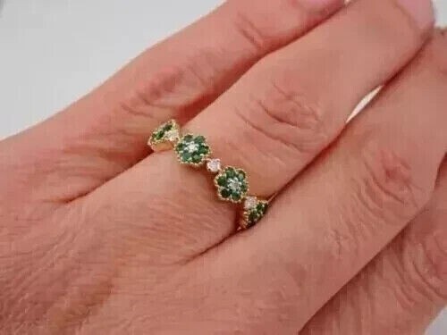 2.00 Ct Round Simulated Emerald Engagement Flower Ring 14k Yellow Gold Plated