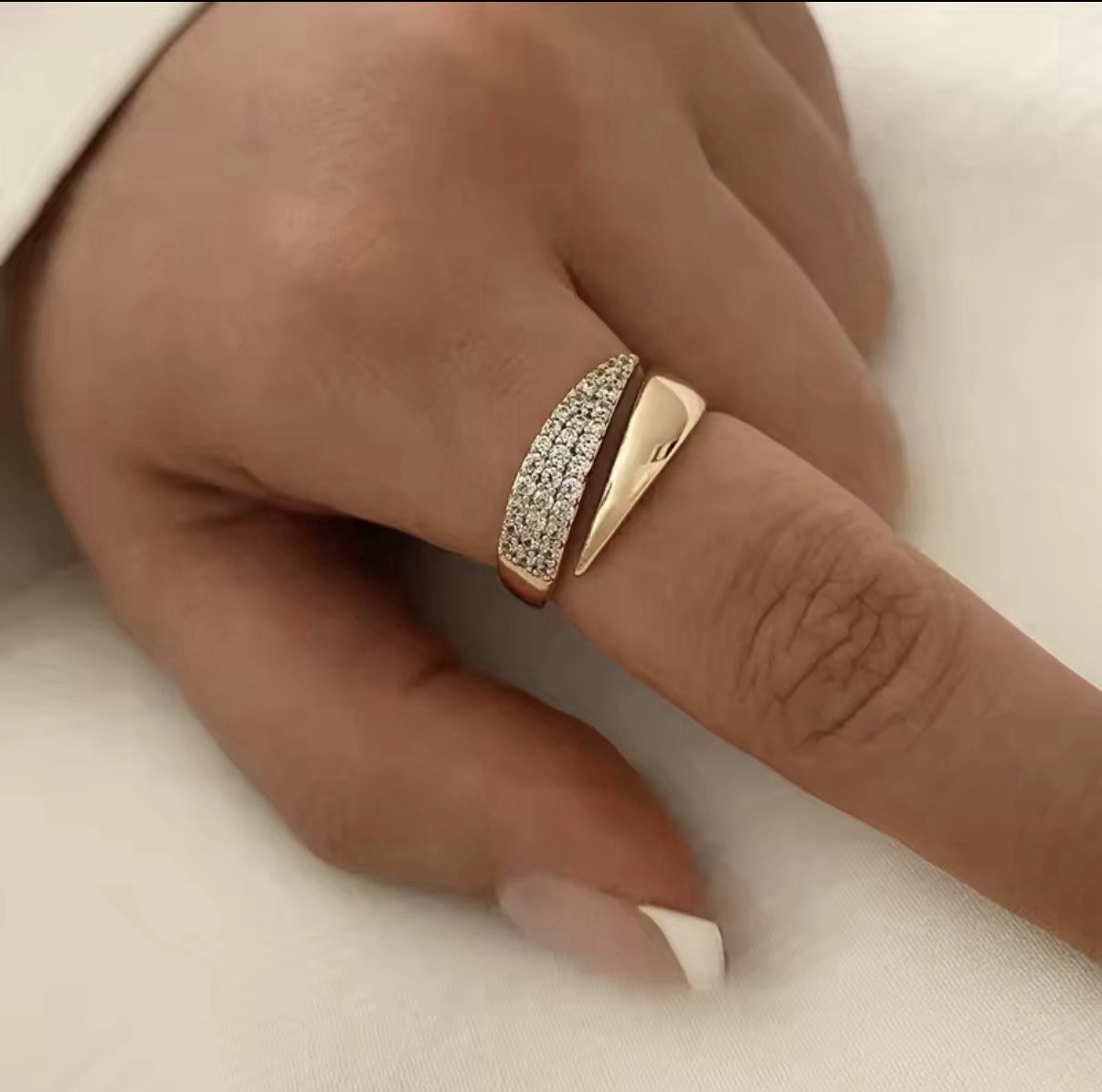 Gold Tone Wrap Band Ring with Clear Pavé Stones, Pavé Band Style, Any Size