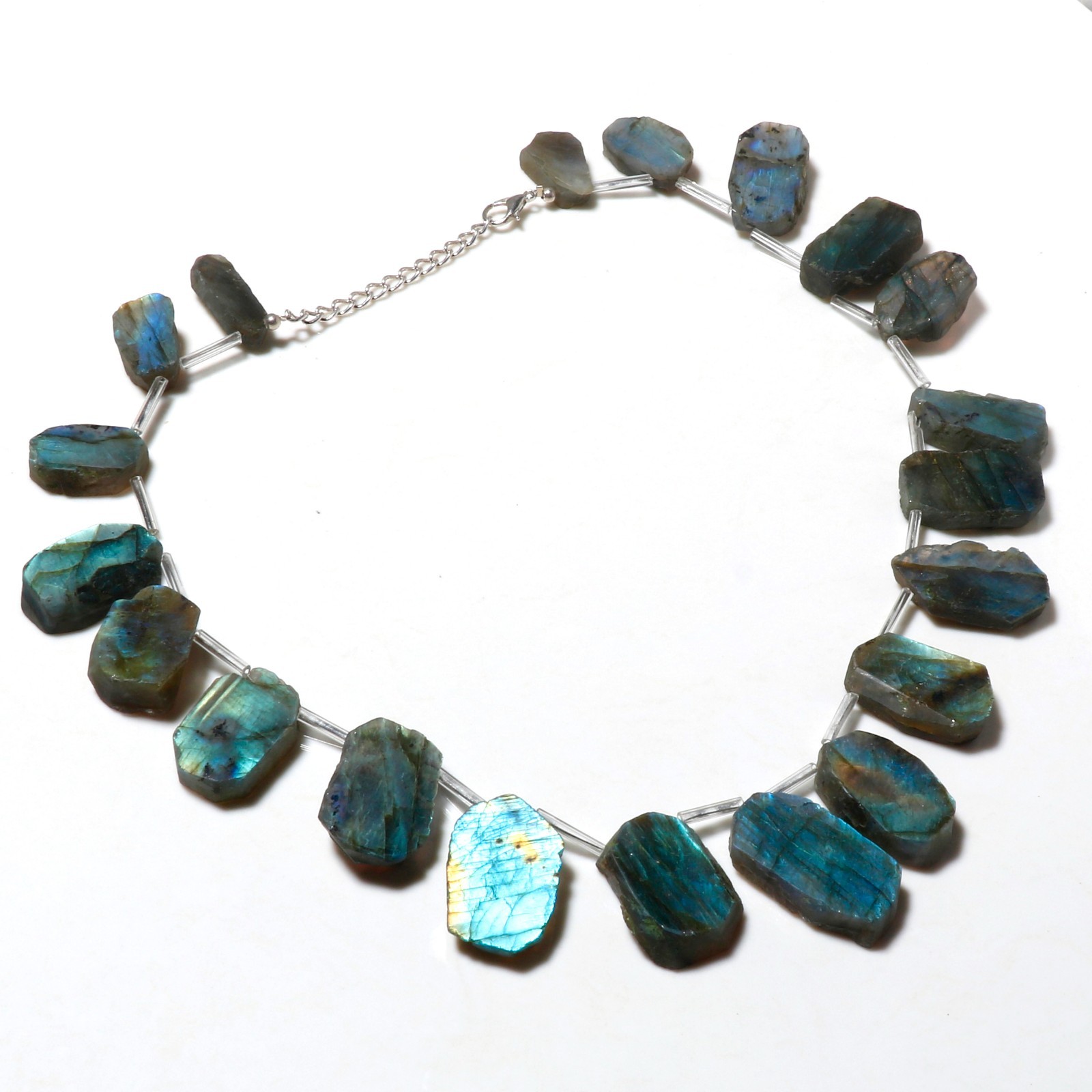 Natural Rough Gemstone Beaded Necklace 925 Sterling Silver Chain Boho Jewelry
