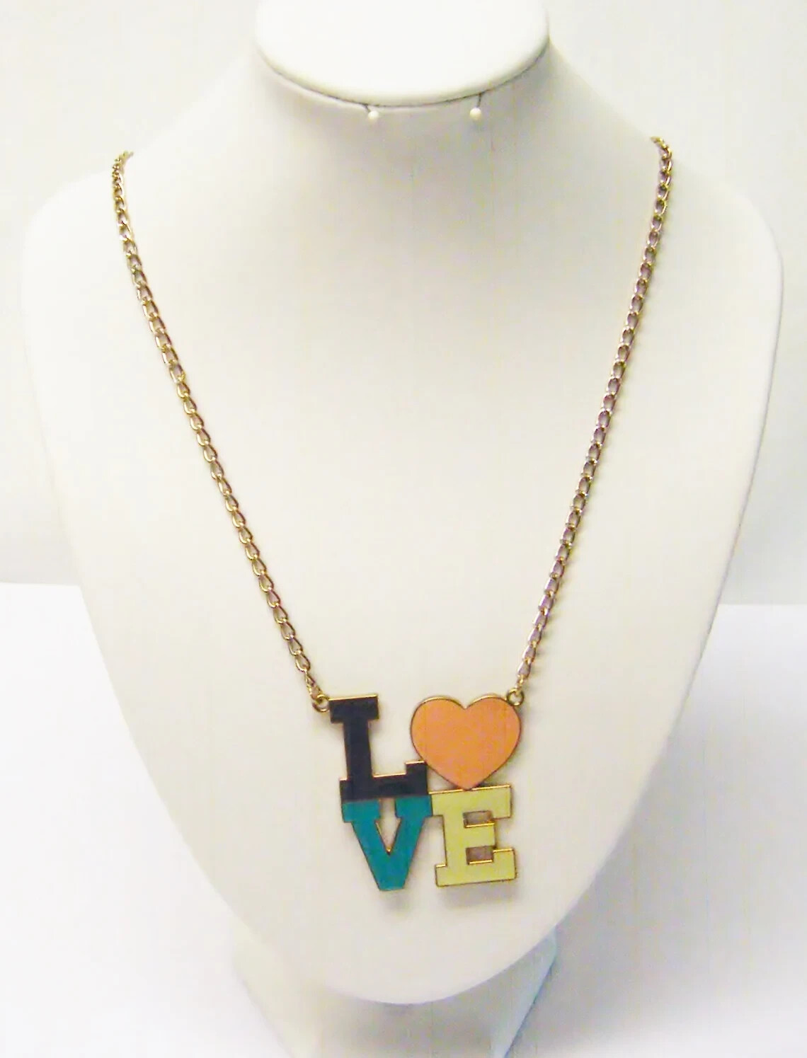 Gold/White/Blue Enamel “LOVE” Pendant Necklace
