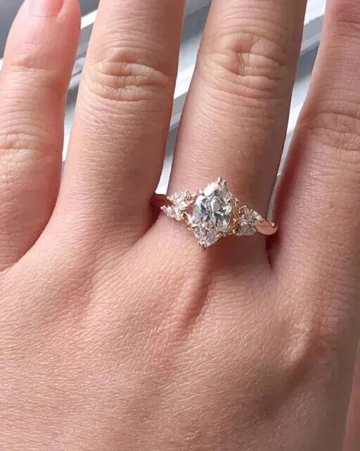 2.00CT Marquise Cut Real Moissanite Engagement Wedding Ring 14K Rose Gold Plated