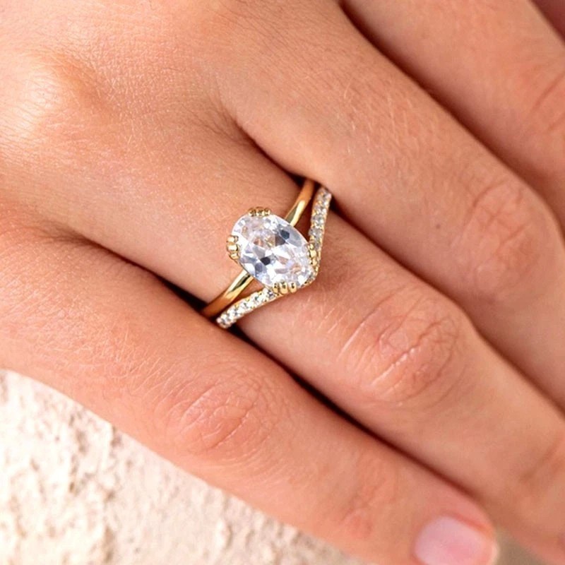 2Ct Oval Cut Simulated Diamond Women’s Bridal Ring 14k Yellow Gold Plated