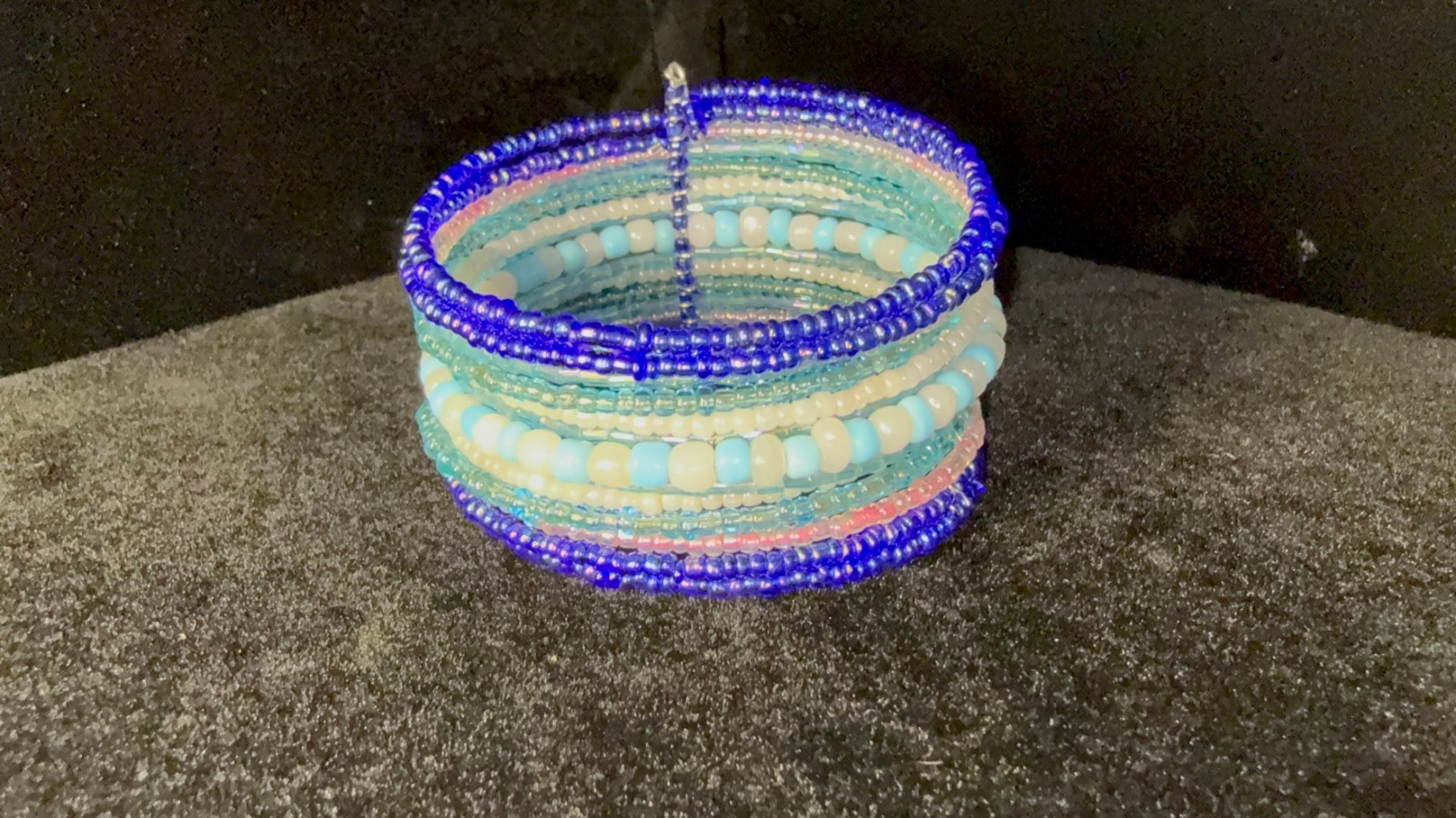 Bohemian Stacked Seed Bead Stretch Cuff Bracelet Multi Blue Color SEE VIDEO