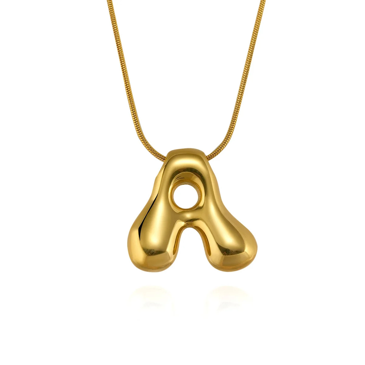 A to Z Bubble Alphabet Letter Pendant Necklace Gold Snake Chain 45cm/18inch