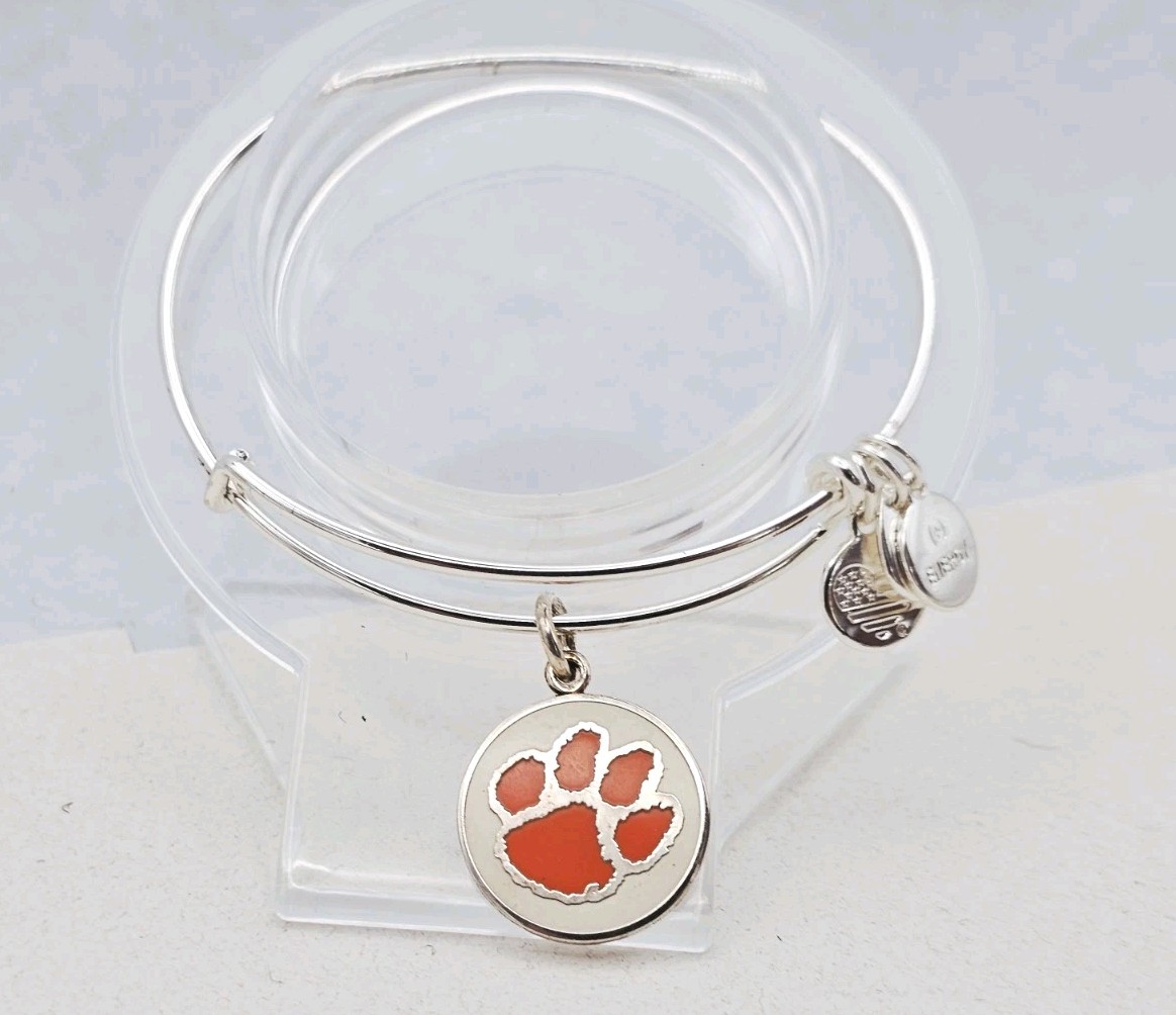 Alex and Ani Silver & Orange Clemson Paw Print Charm Bangle Bracelet ✨️