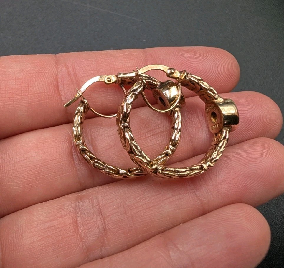 Sterling Silver Gold Vermeil Byzantine Citrine Gemstone OT Turkey Hoop Earrings