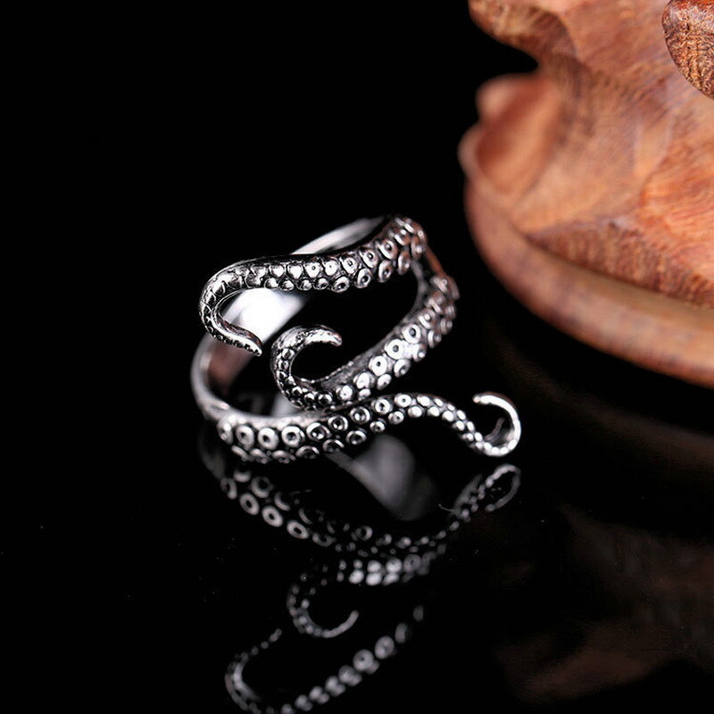 Ancient Silver Punk Octopus Adjustable Opening Fashion Ring Women Ring Jewelry