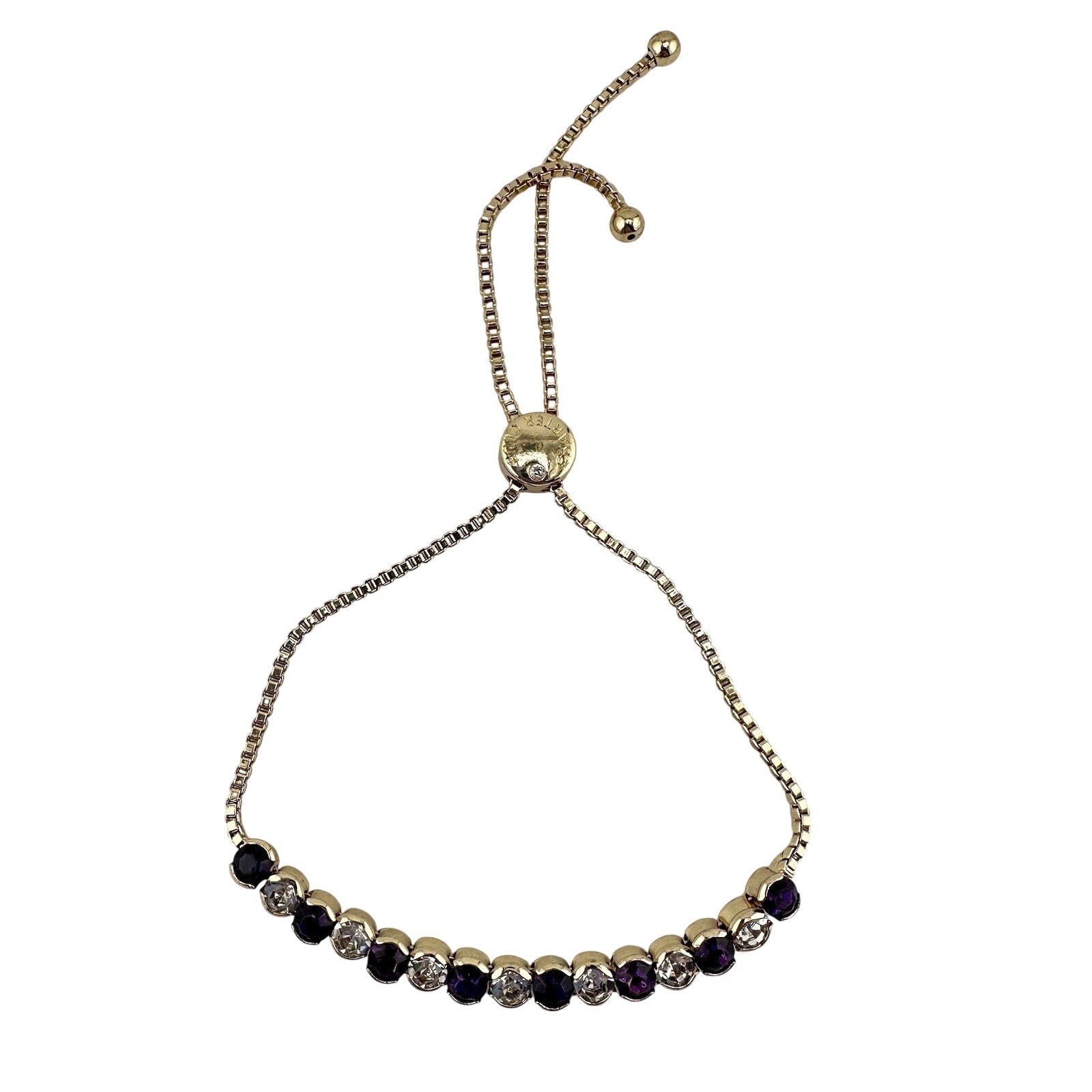Charter Club Crystal Purple White Gold Tone Bolo Drawstring Adjustable Bracelet
