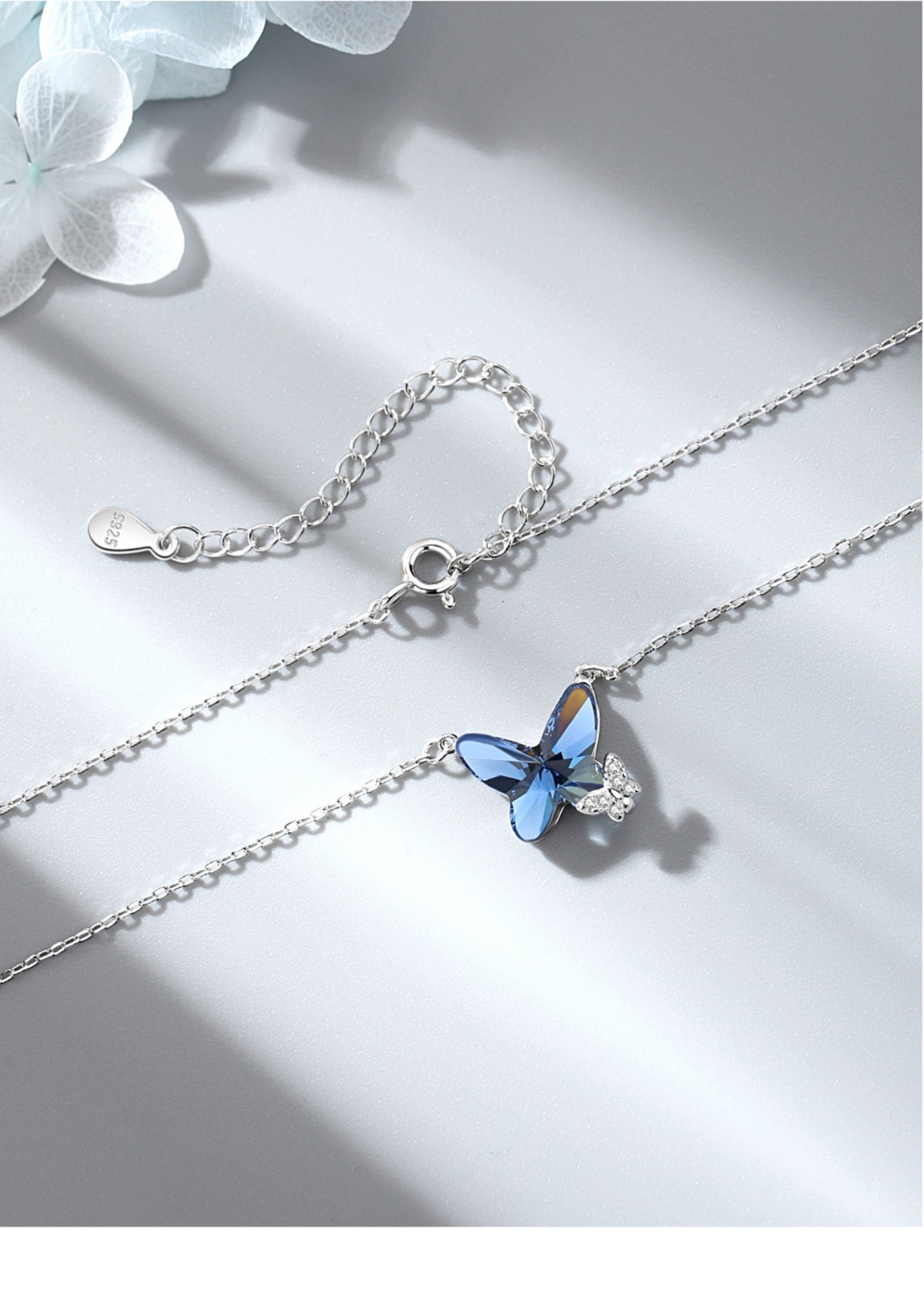 925 Sterling Silver Butterfly Pendant Necklace For Women Inlaid Crystal CZ