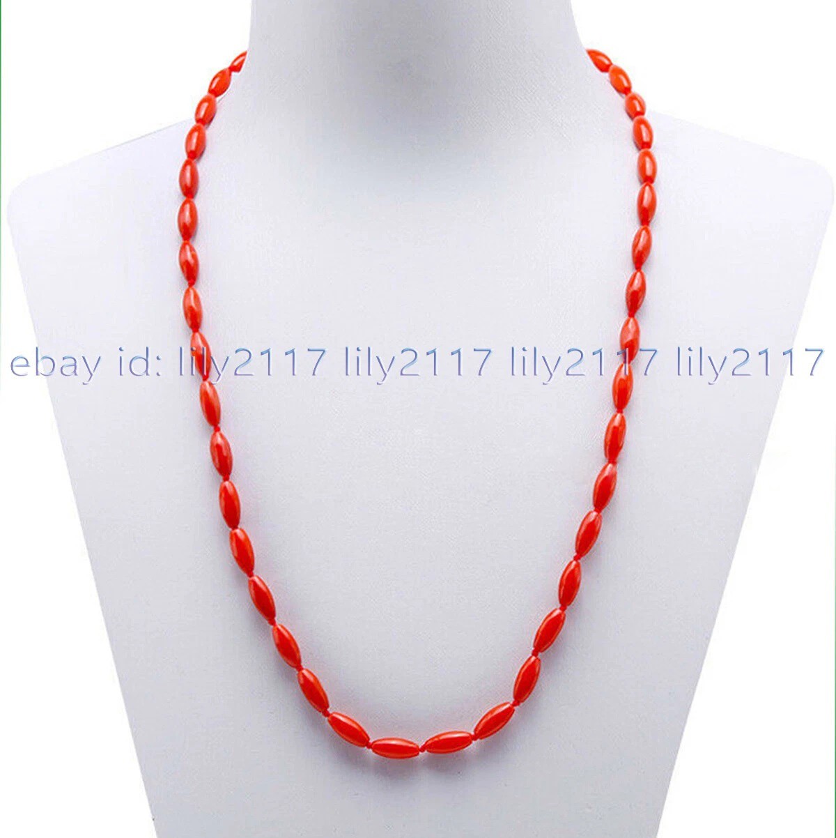 Fashion 5x9mm Red Coral Gemstone Rice Shaped Beads Necklace 14-48 inches