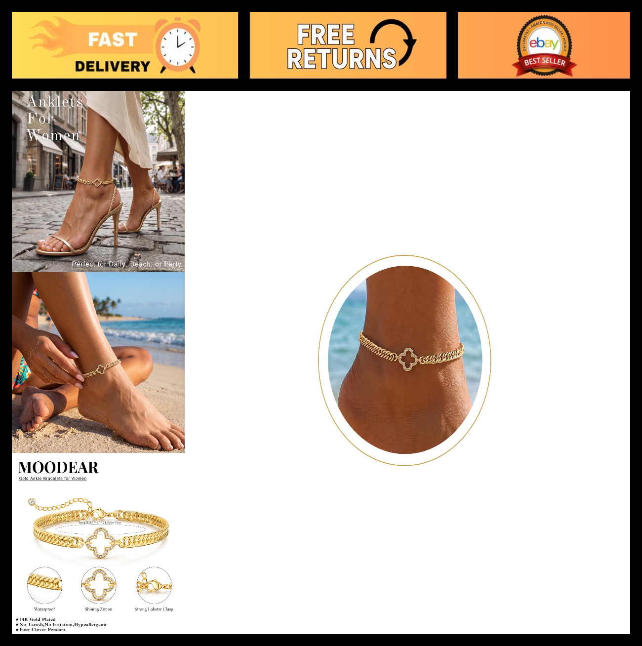 Trendy Waterproof Gold Ankle Bracelets for Women – Chunky Cuban Link Anklet Jewe