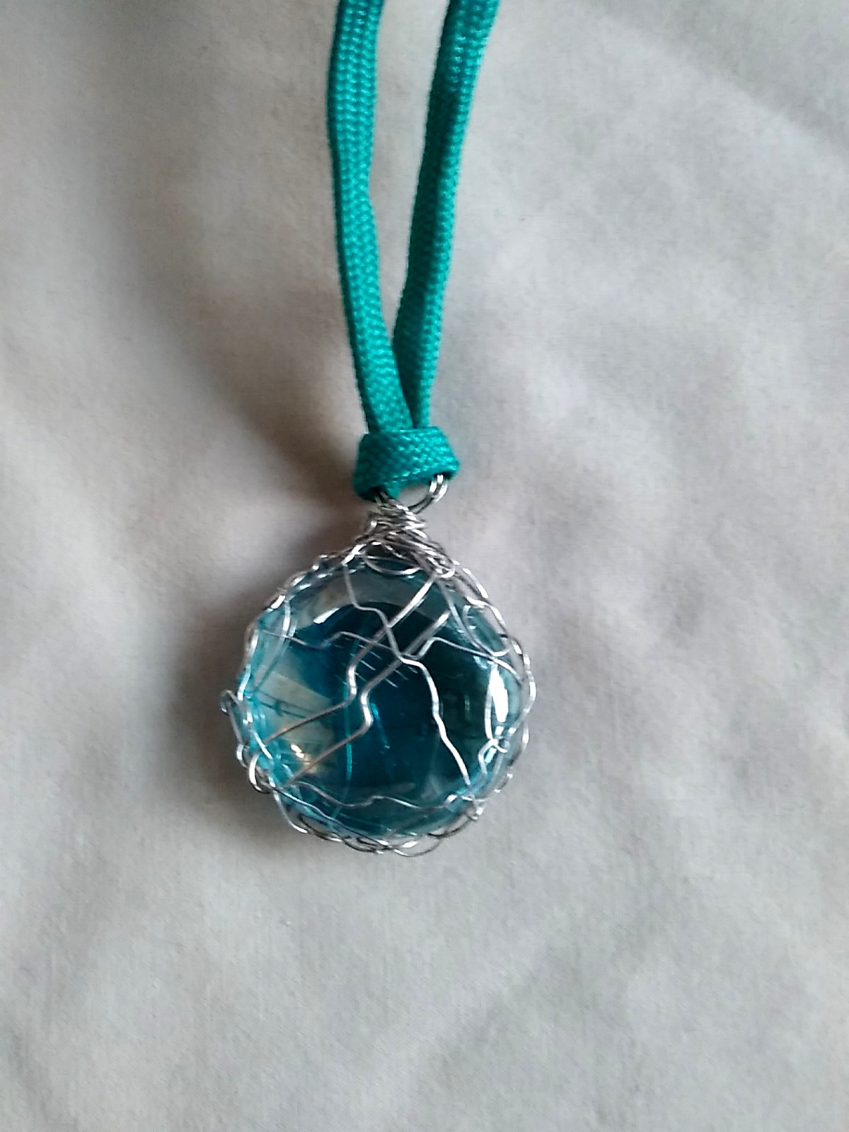 Boho Necklace Wire Wrapped Glass Pendant Necklace 19″ Gift