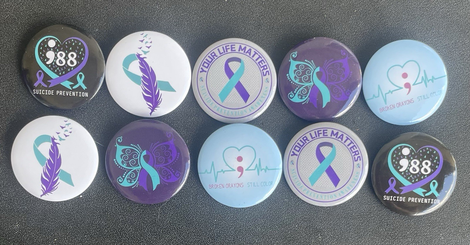 10 Suicide Prevention Awareness Round Pin Purple & Teal As Shown