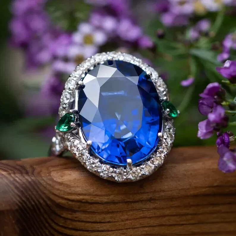 8.50 Ct Natural Sapphire Diamond Engagement Awesome Ring 14K Solid White Gold