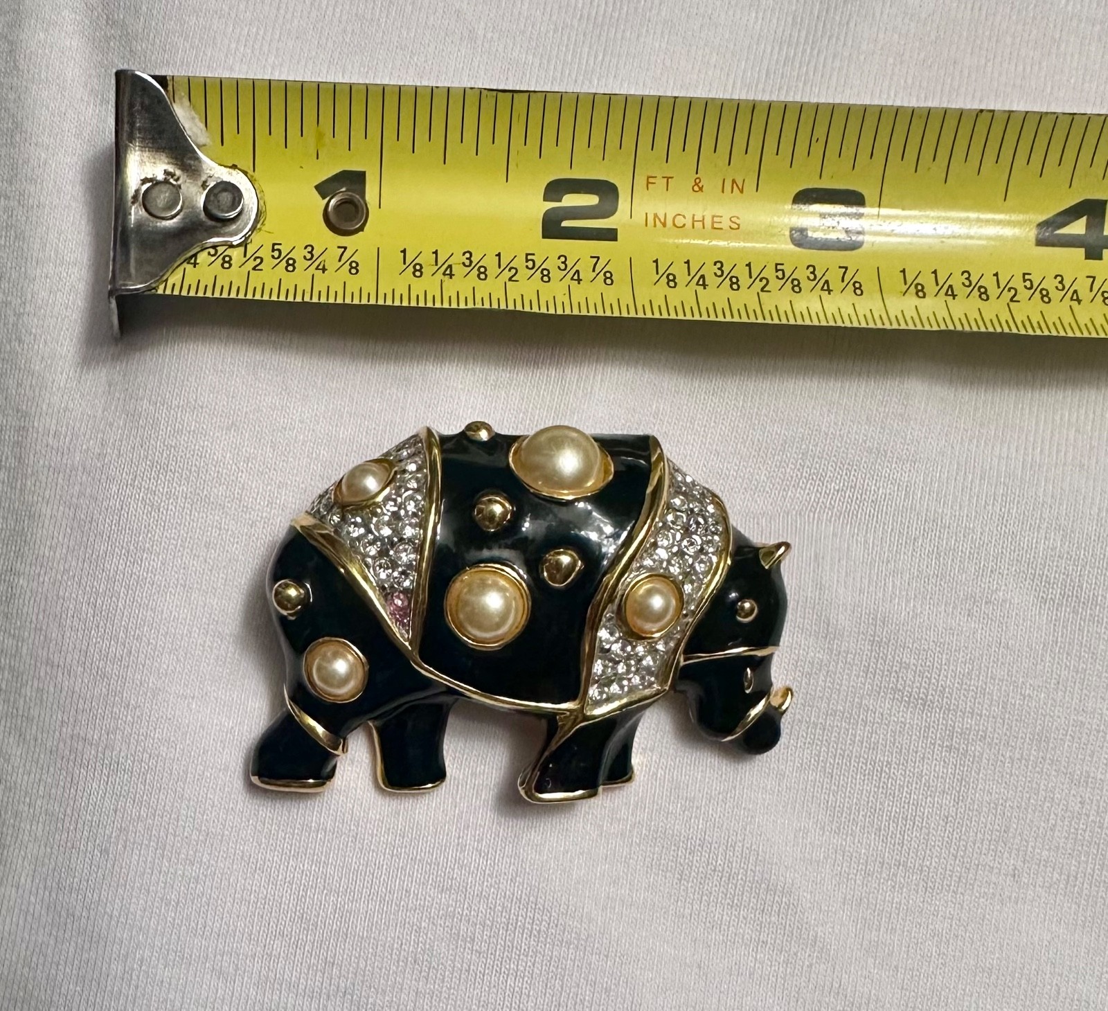 Kenneth Jay Lane KJL VTG Figural Rhino Rhinoceros Designer Signed Brooch Pin
