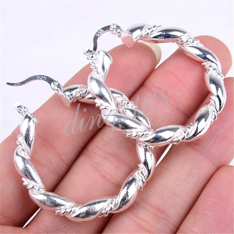 Women’s 925 Sterling Silver 1.5 inch Medium-Size 5mm Twisted Rope Hoop Earrings