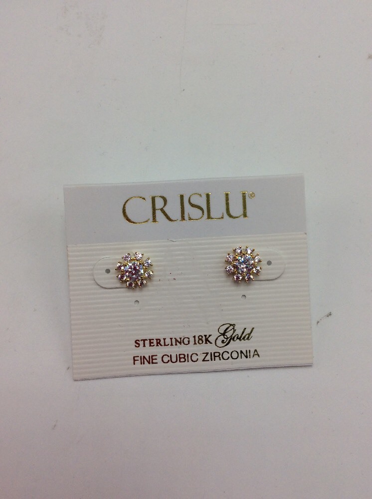 $98 Crislu Florettes Collection Gold Tone Stud Earrings C-14