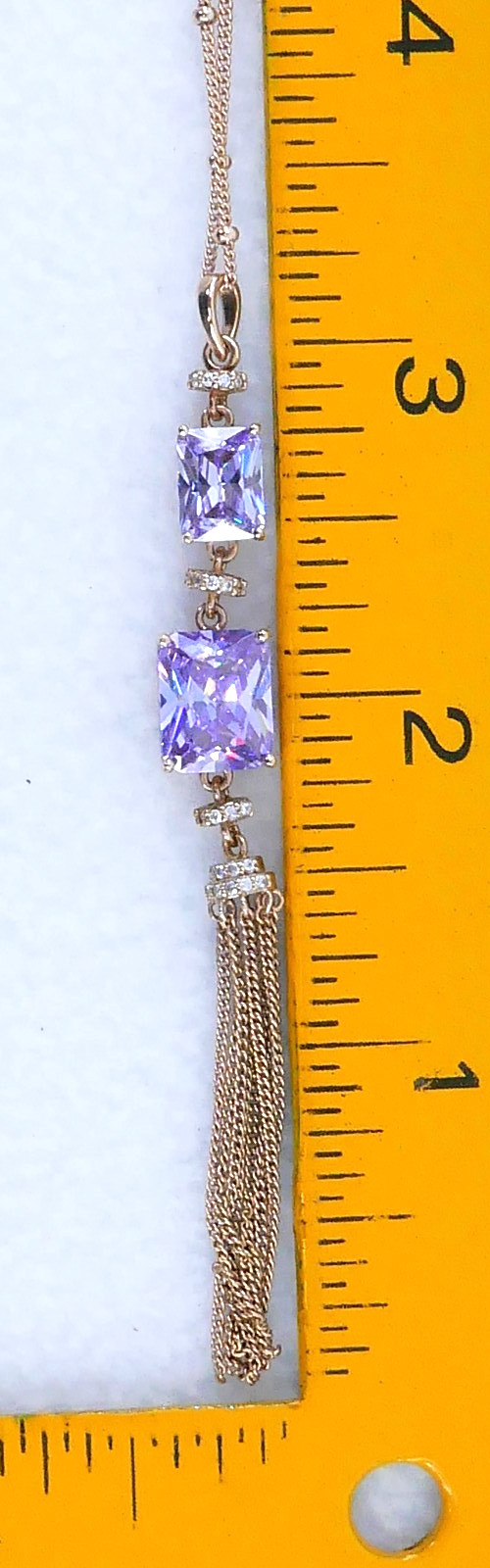 VANNA K BoHo AMETHYST CZ SPACER ROSE GOLD VERMEiL TASSLE BALL CHAiN 21″ NECKLACE
