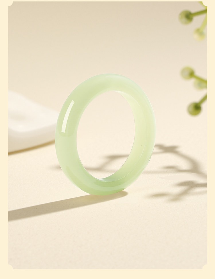 Natural Nephrite Jade Ring Green Flower Pattern Hotan Jade Women Jewelry