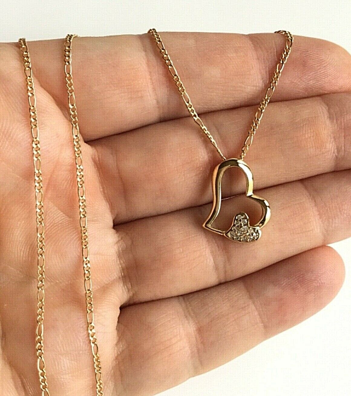 18K GOLD FILLED CZ HEART LOVE NECKLACE 18″ LONG/CADENA DE CORAZON 18″- 18x14mm