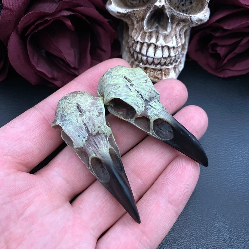 2PCS 3D Crow Skull Pendant Necklace Gothic Magpie Bird Jewelry Men Halloween Gif