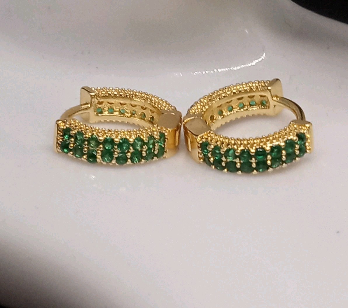Emerald Green Pave Cubic Zerconia Gold Plated Huggie Earrings NWOT Fall ’25