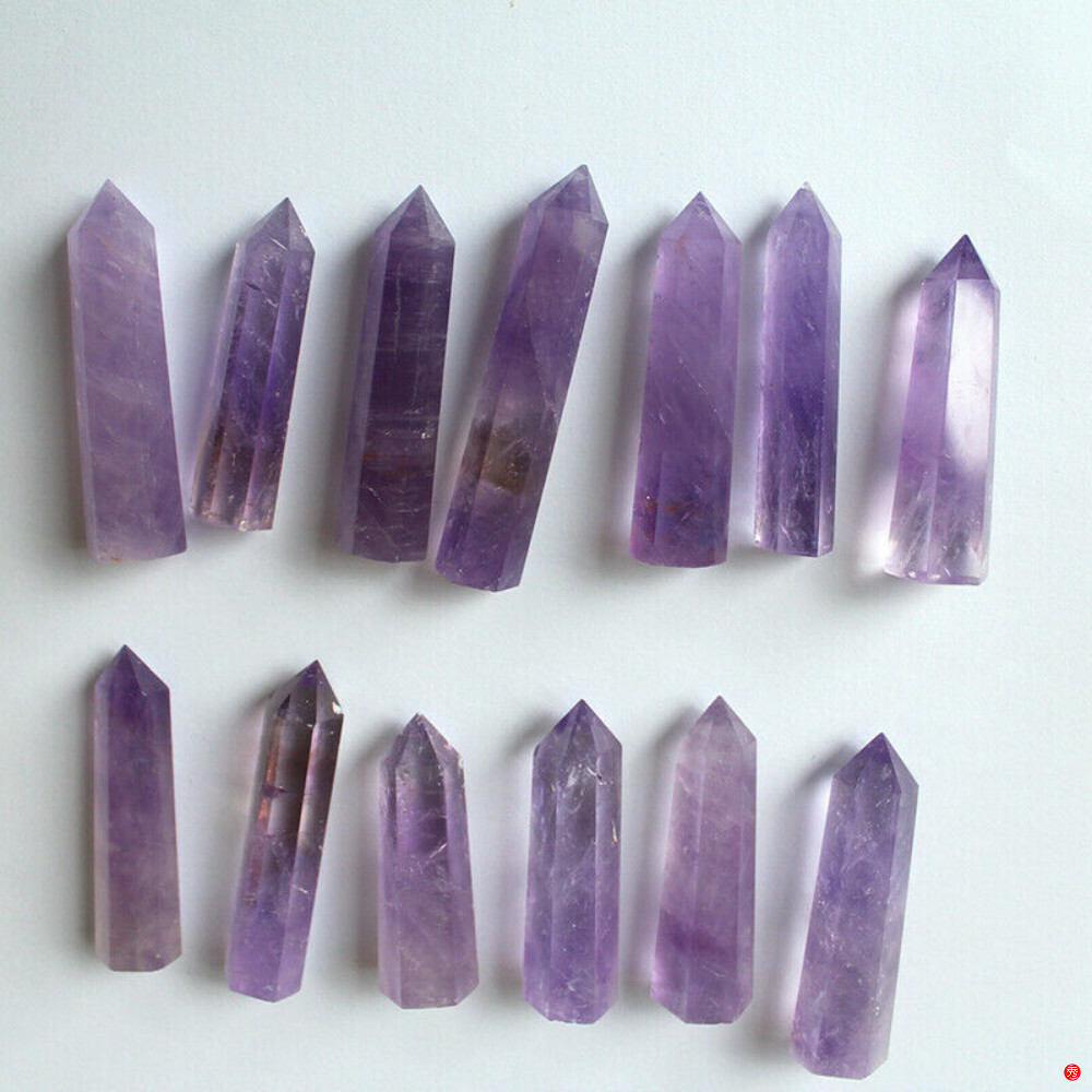 1Pc Natural Purple Amethyst Quartz Crystal Point Wand Healing Rock Stone Obelisk