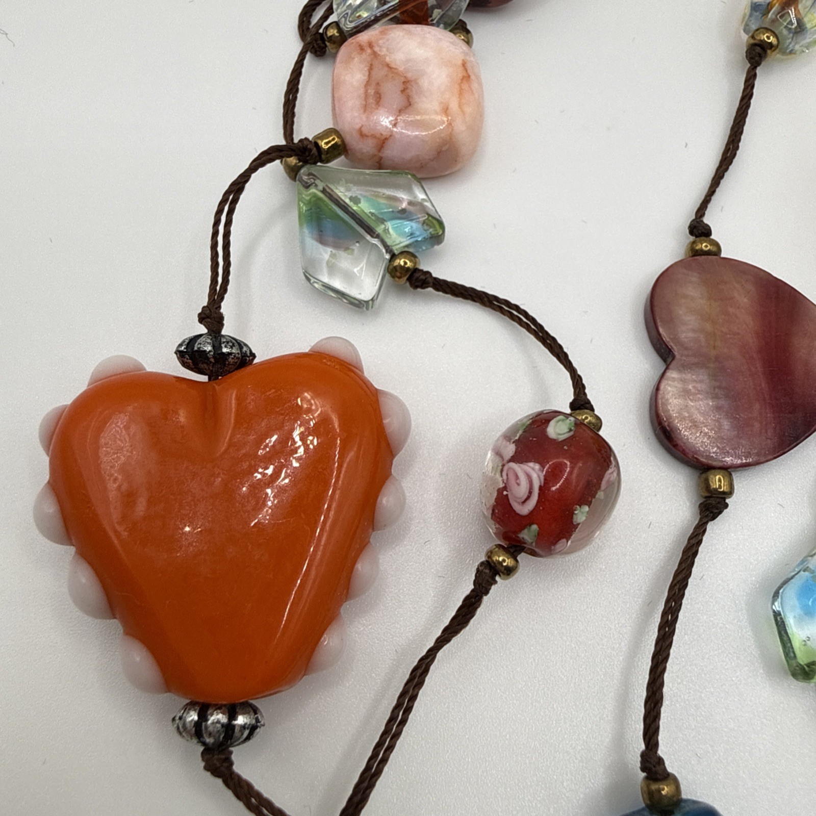 Whimsical Eclectic Art Glass Beaded Necklace Station Cord Flapper Opera 54”
