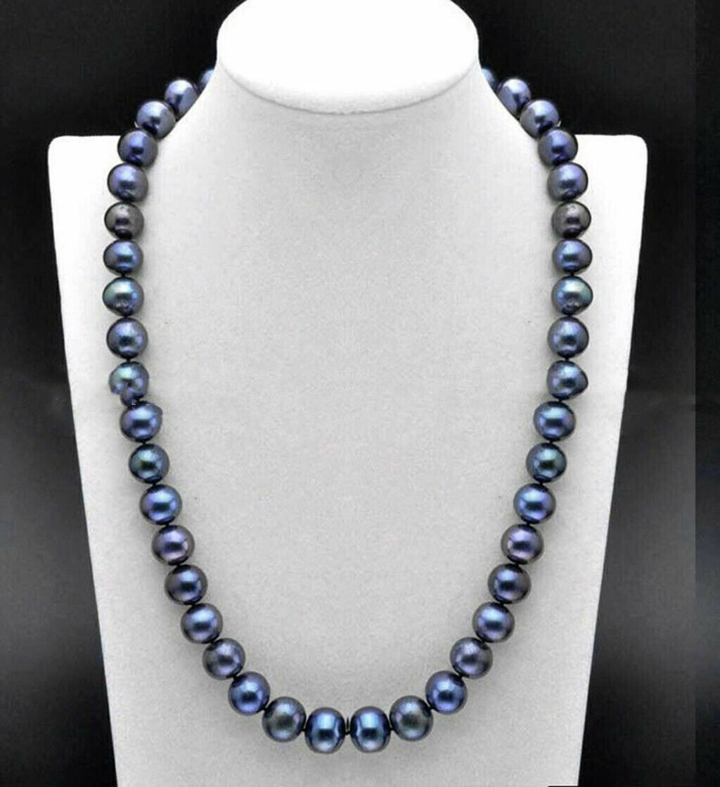 16-28 Inch Natural 8-9mm South Sea Tahitian Peacock Black Pearl Necklace 14K