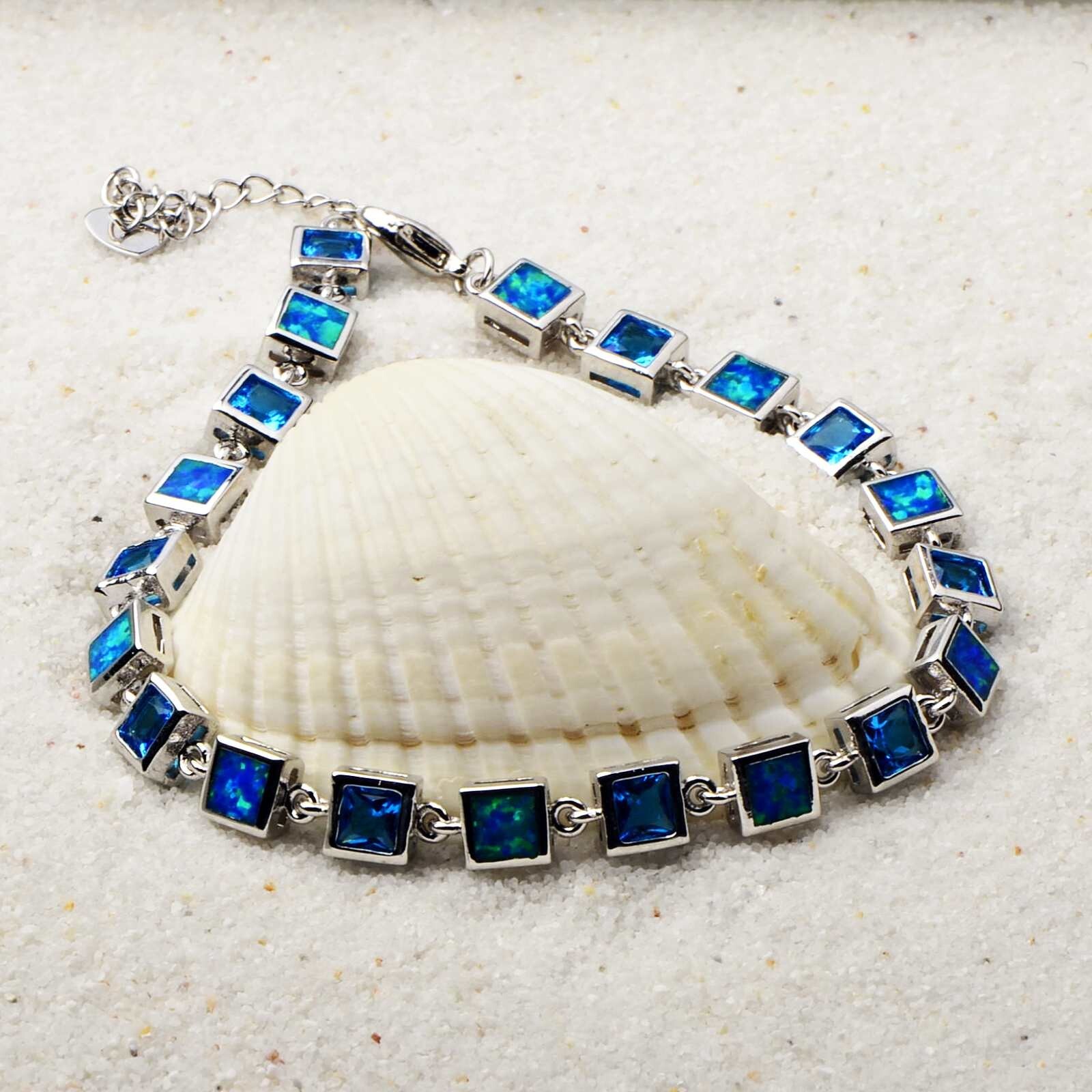 Hawaii Blue Opal Square Bracelet 925 Sterling Sliver Jewelry For Women Girls