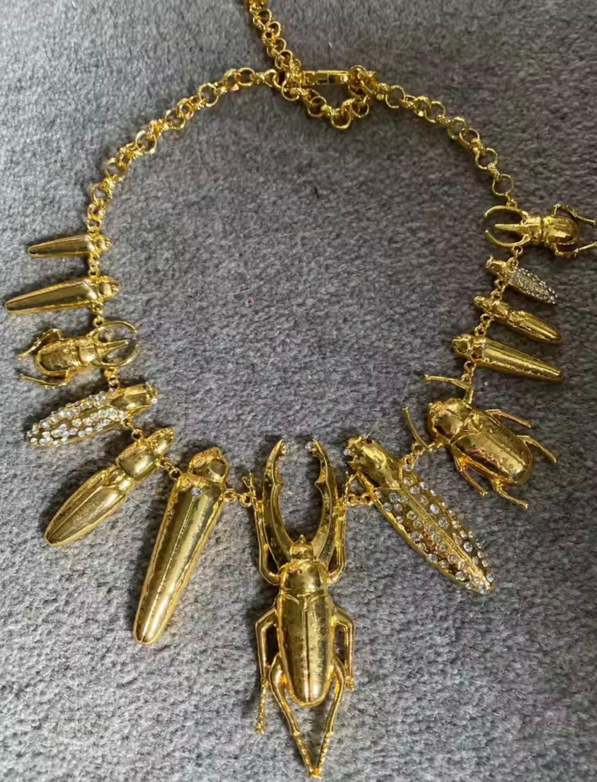 Surrealist Beetle Pendant Statement Necklace Wearable Art Jewelry