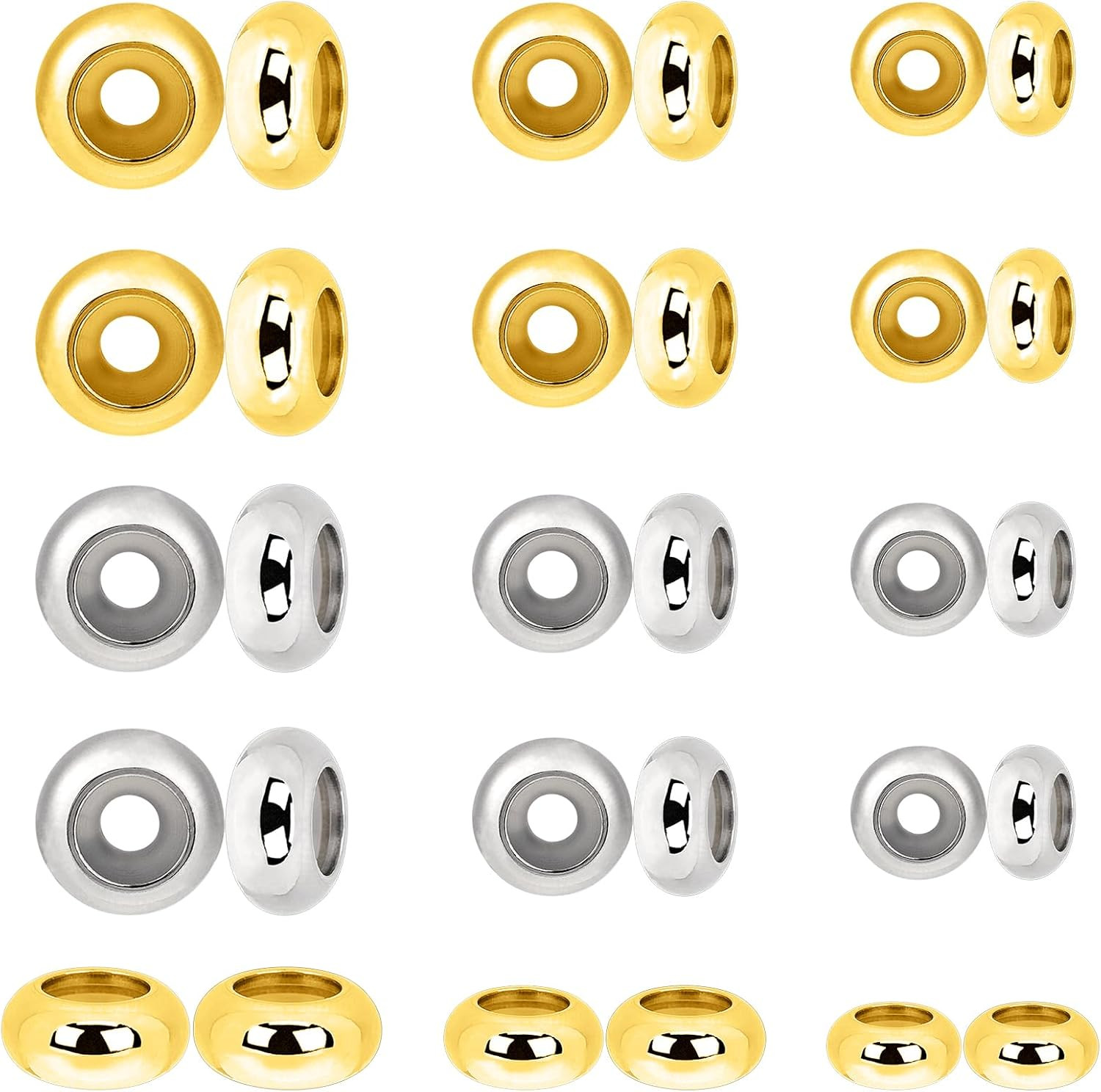 30Pcs Stainless Steel Stopper Beads for Charm Bracelets, Adjustable Slider Beads