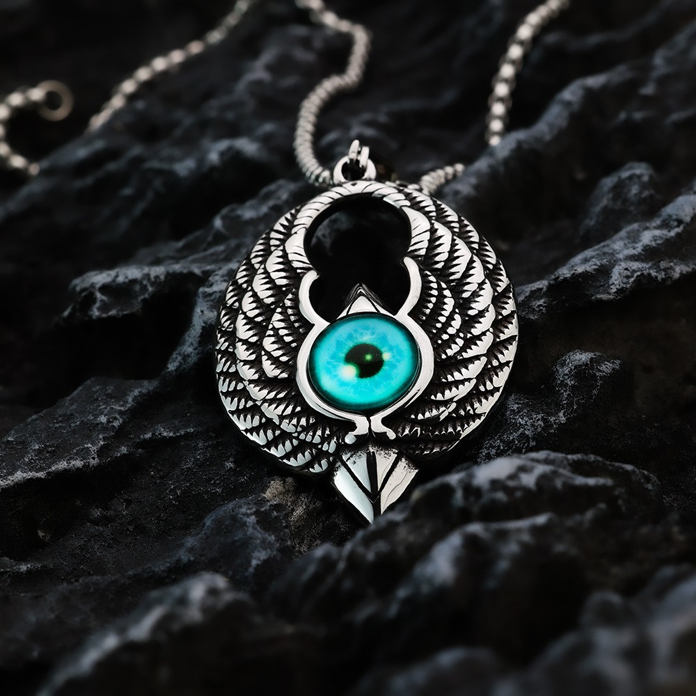 Stainless Steel Devil’s Eye Pendant Hawk Eagle Blue Gemstone Necklace Pendant